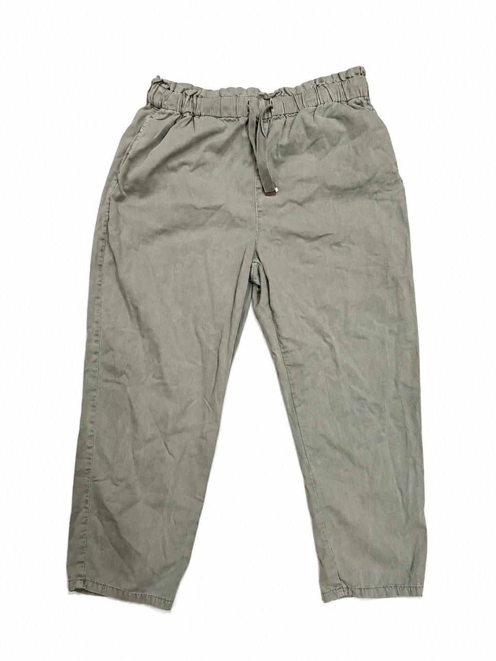 Zara Sage Green Poplin Cotton Drawstring Barrel Pants XL Relaxed Fit